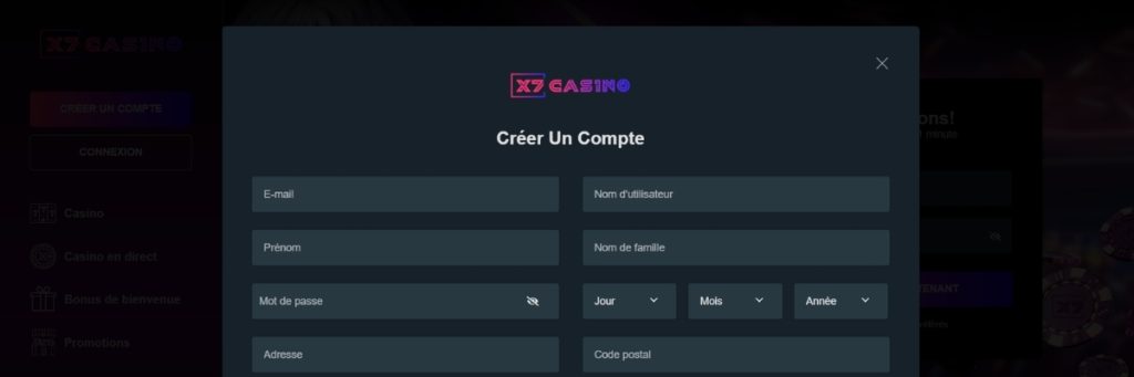 X7 Casino Sinscrire